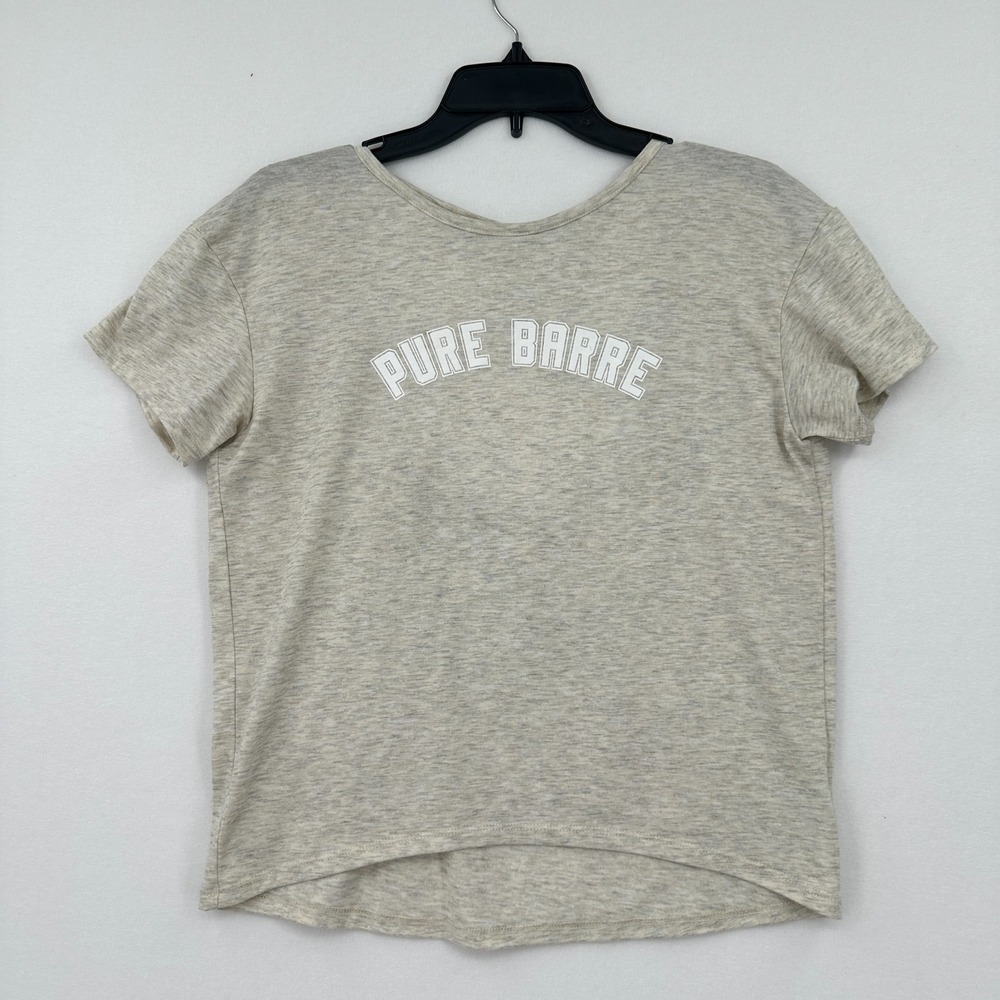 Pure Barre T-Shirt Womens S‎ Heather Greige Fitness Athletic Gym Scoop Back Tee